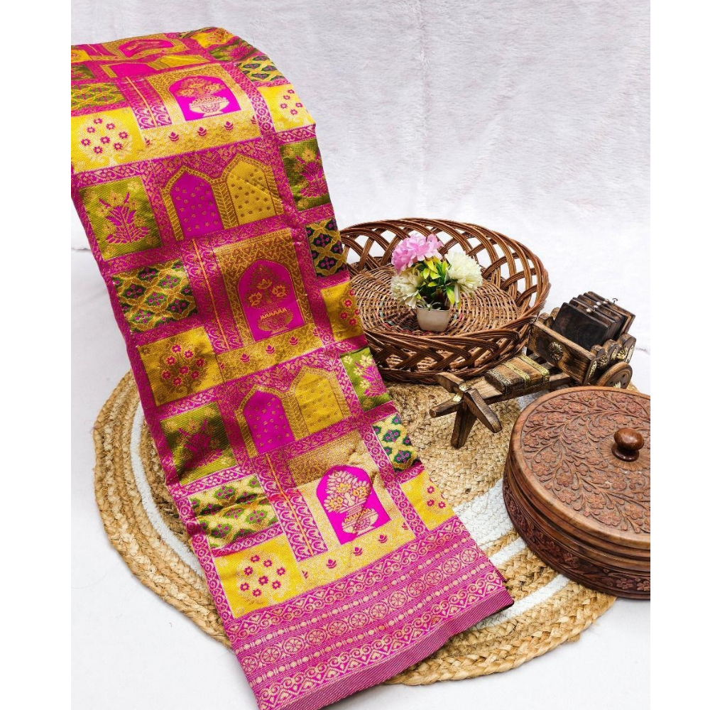 Banarasi Soft Silk Saree with Unstitched BP for Women (Pack of 1)