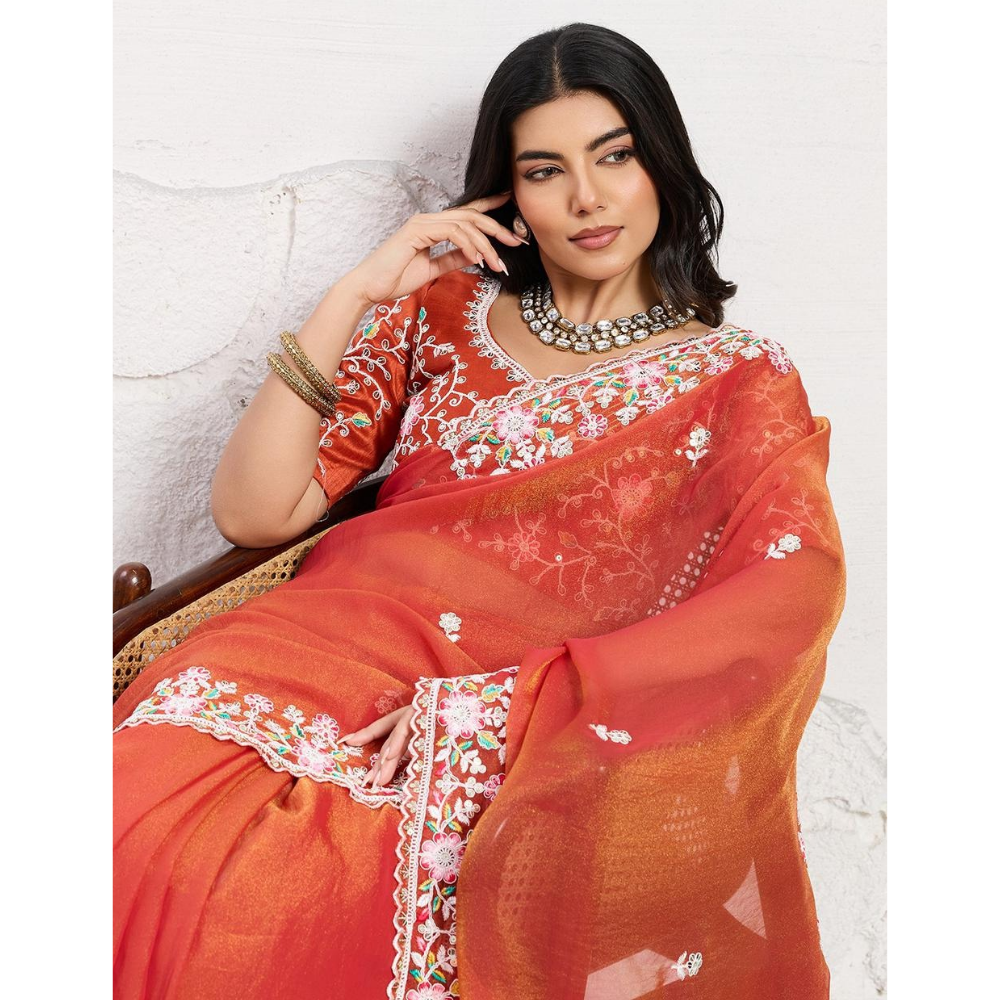 Wedding Special Party Wear Soft Chiffon Saree with Unstitched BP (Pack of 1)