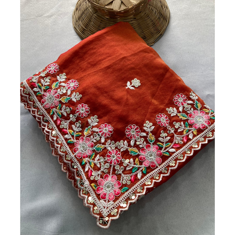 Wedding Special Party Wear Soft Chiffon Saree with Unstitched BP (Pack of 1)