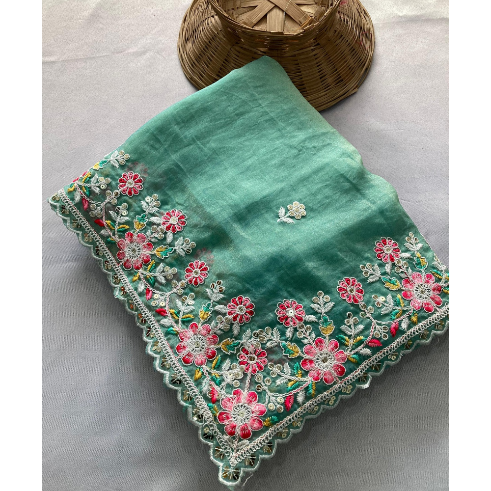 Wedding Special Party Wear Soft Chiffon Saree with Unstitched BP (Pack of 1)