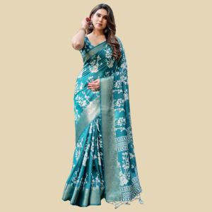 Tussar Silk Digital Floral Print Saree Ubstitched BP (Pack of 1)
