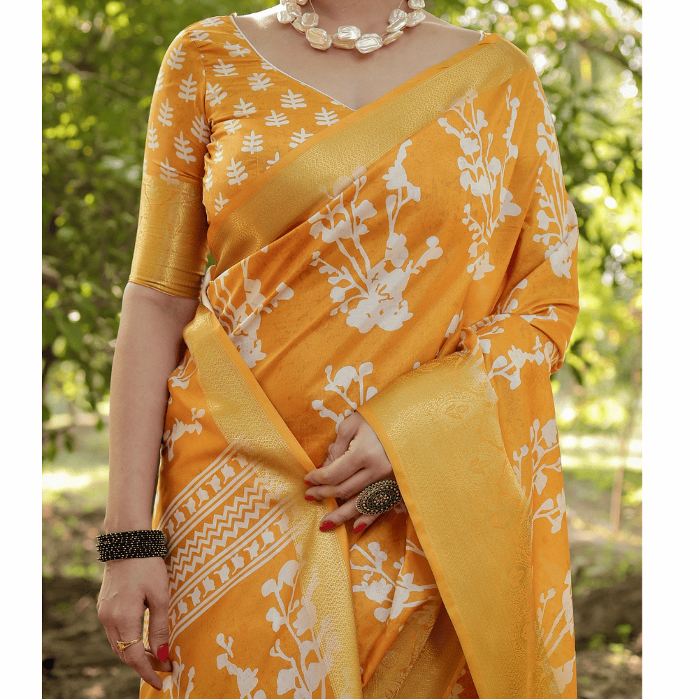 Tussar Silk Digital Floral Print Saree Ubstitched BP (Pack of 1)