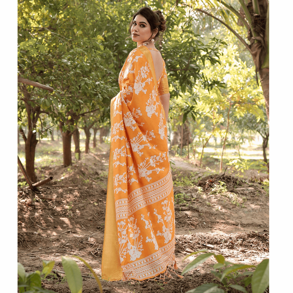 Tussar Silk Digital Floral Print Saree Ubstitched BP (Pack of 1)