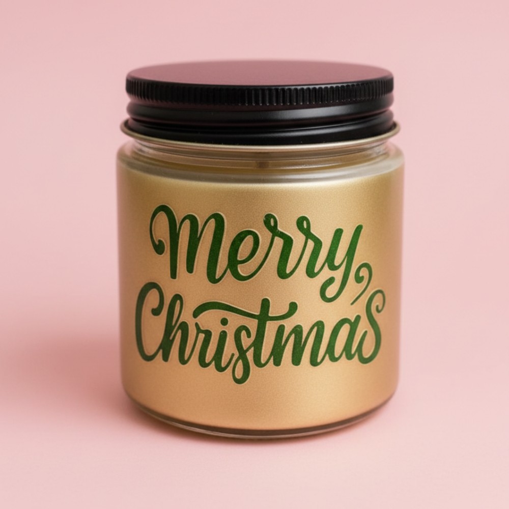Merry Christmas Golden Jar Scented Candle – Premium Festive Soy Wax Candle (Pack of 1)