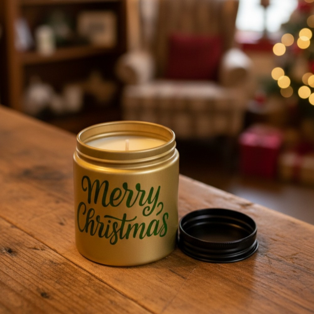Merry Christmas Golden Jar Scented Candle – Premium Festive Soy Wax Candle (Pack of 1)