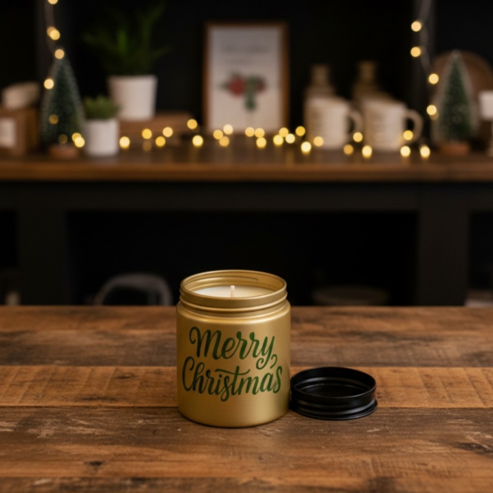 Merry Christmas Golden Jar Scented Candle – Premium Festive Soy Wax Candle (Pack of 1)