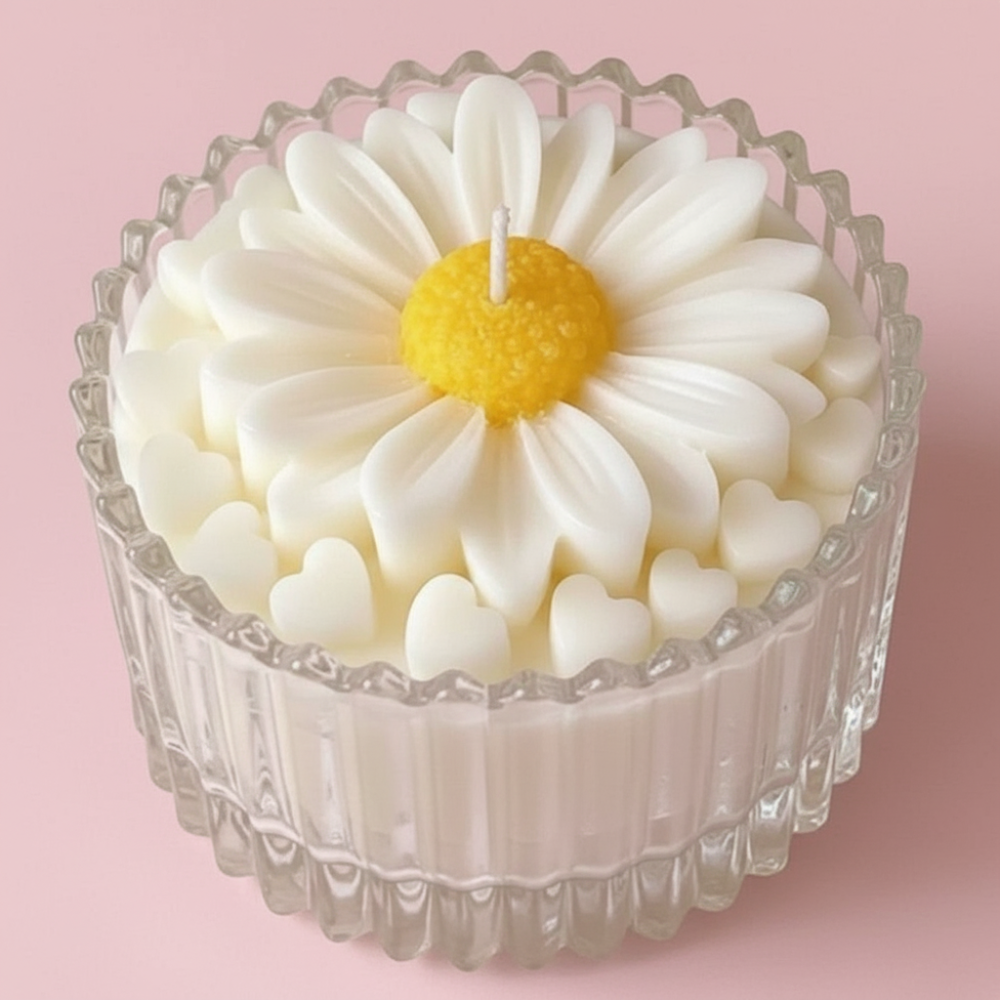 Daisy Flower Scented Soy Wax Candle in Premium Glass Jar (Pack of 1)