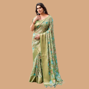 Women's Premium Floral Print Tussar Silk Saree with Attached BP (Pack of 1)