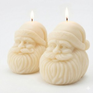 Festive Santa Face Candles, Set of 2 - Cream Wax Holiday Decor
