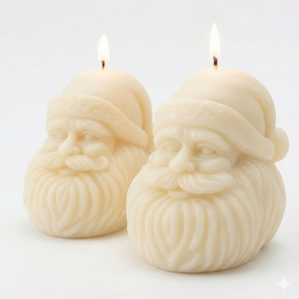Festive Santa Face Candles, Set of 2 - Cream Wax Holiday Decor