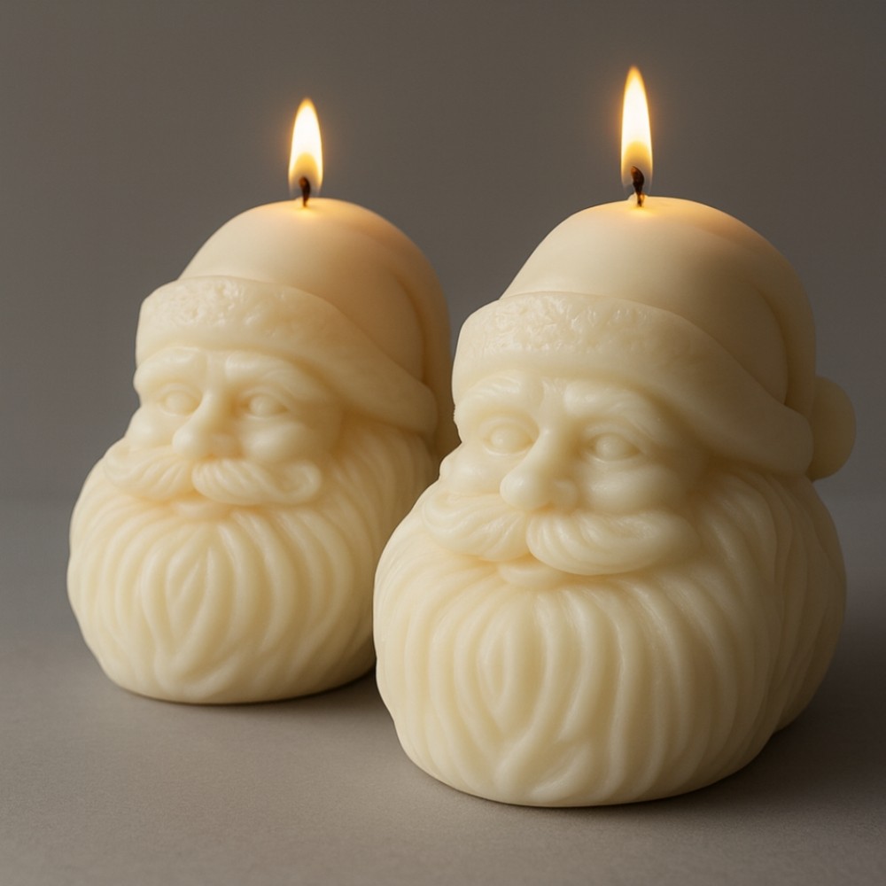 Festive Santa Face Candles, Set of 2 - Cream Wax Holiday Decor