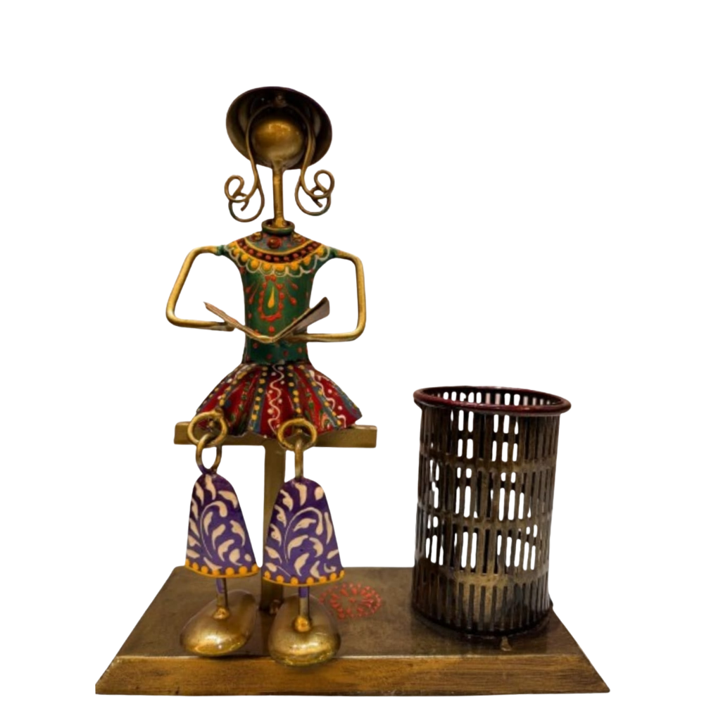 Handcrafted Tribal Metal Pen Stand for Office & Home (Pack of 1)