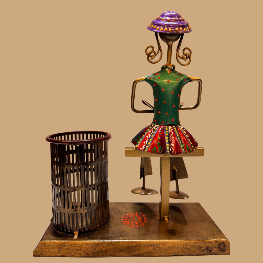 Handcrafted Tribal Metal Pen Stand for Office & Home (Pack of 1)