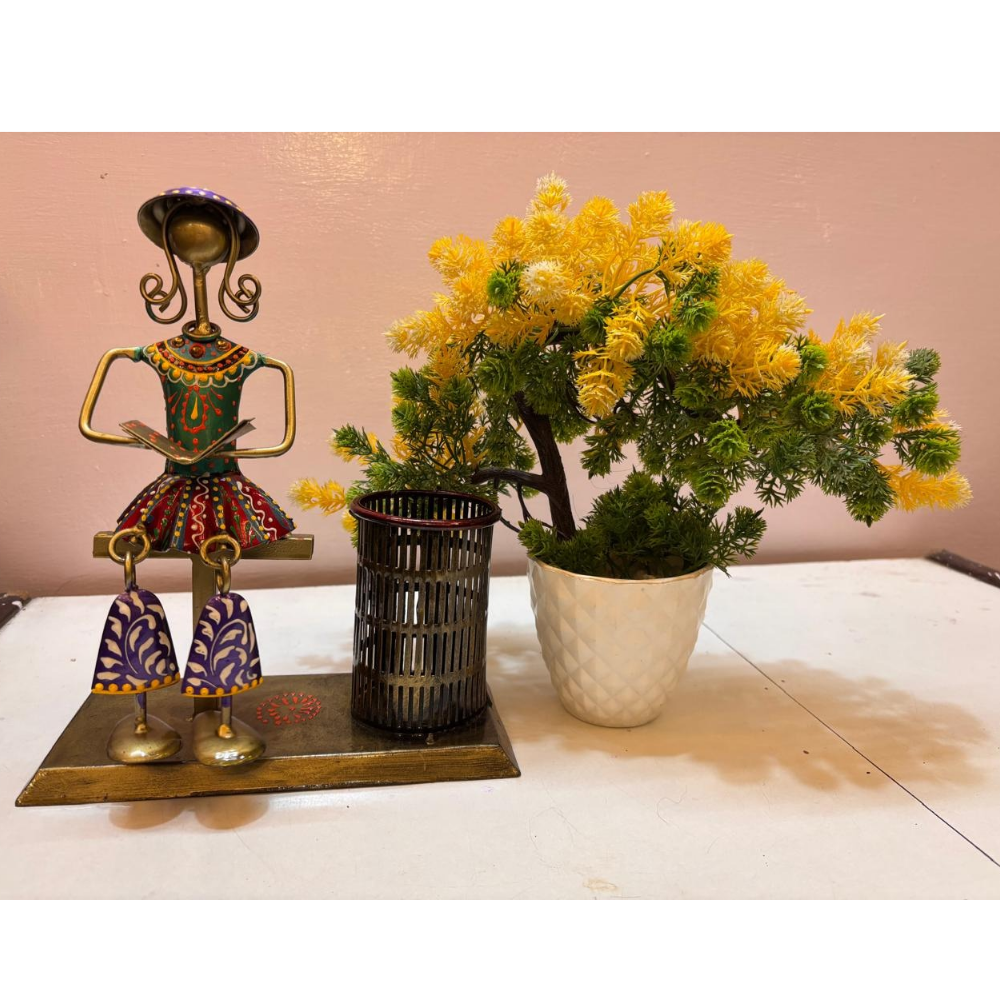 Handcrafted Tribal Metal Pen Stand for Office & Home (Pack of 1)