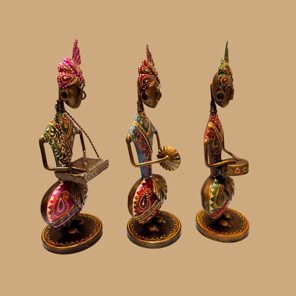 Handcrafted Tribal Musician Figurines – Set of 3 (Pack of 1)
