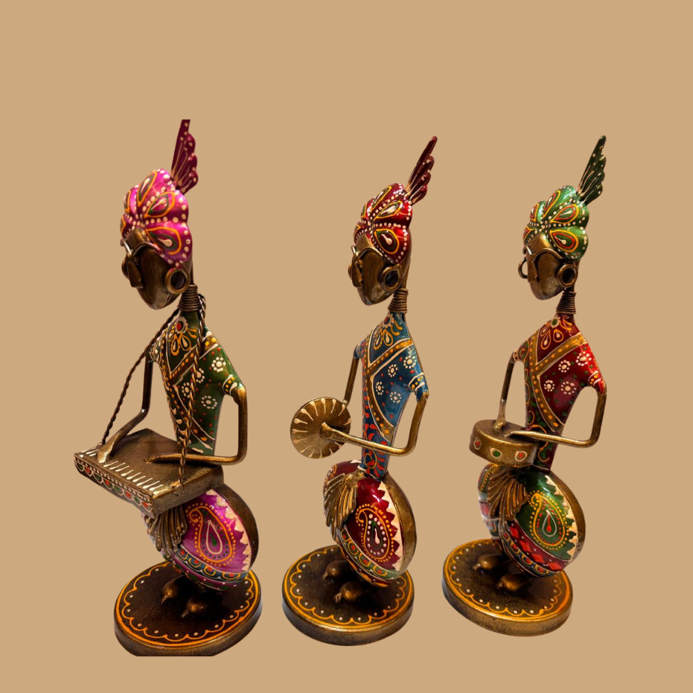 Handcrafted Tribal Musician Figurines – Set of 3 (Pack of 1)