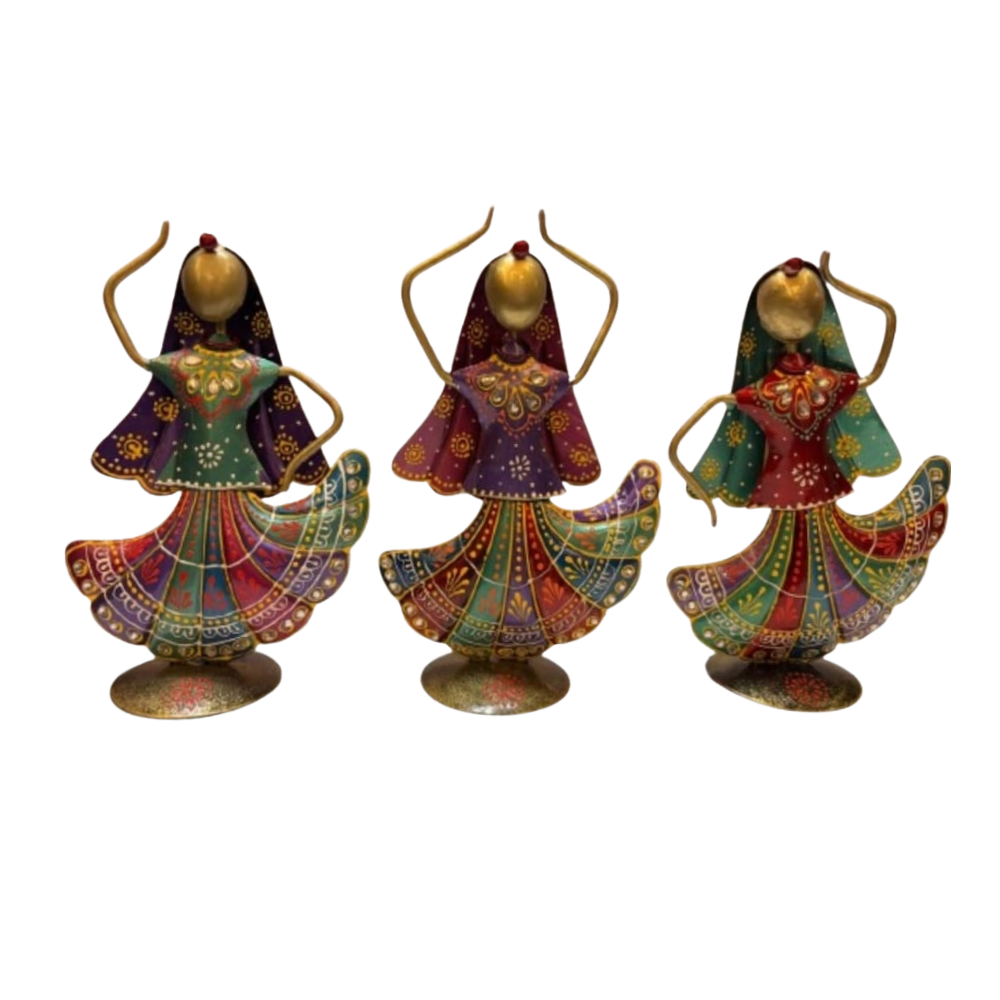Handcrafted Rajasthani Tribal Dancing Metal Figurines – Set of 3 (Pack of 1)