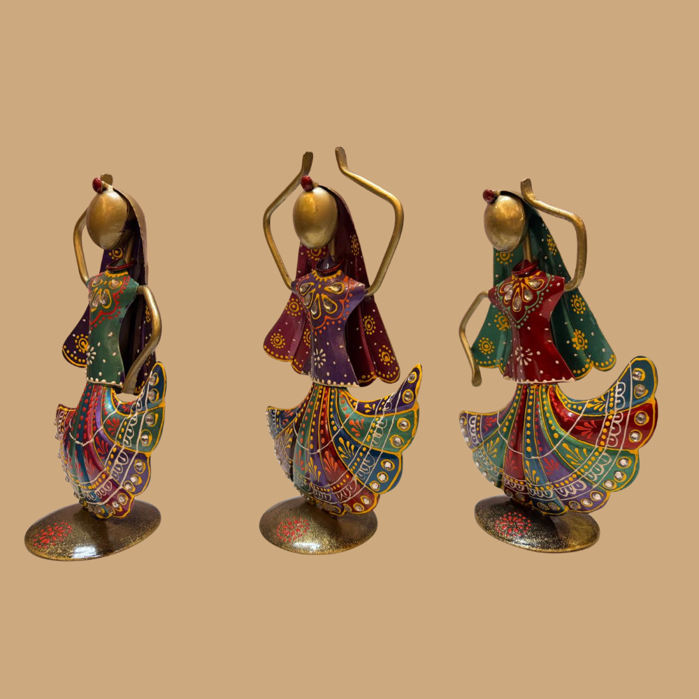 Handcrafted Rajasthani Tribal Dancing Metal Figurines – Set of 3 (Pack of 1)