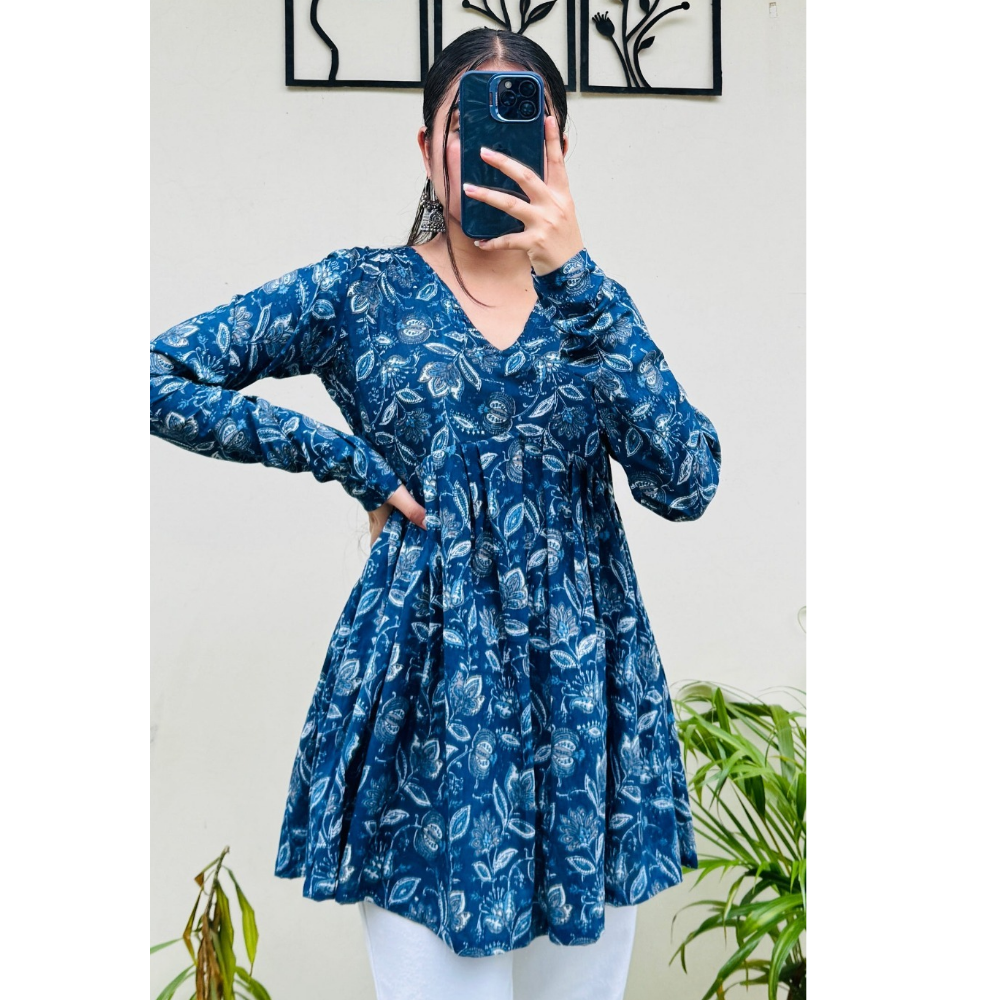 Premium Floral Cotton Peplum Tops Kurta (Combo 2)