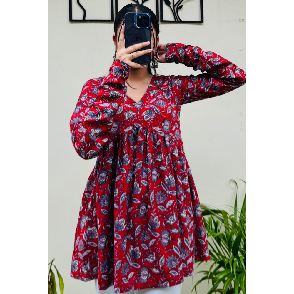 Premium Floral Cotton Peplum Tops Kurta (Combo 2)