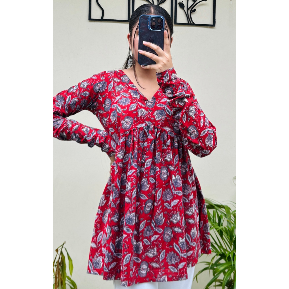 Premium Floral Cotton Peplum Tops Kurta (Combo 2)