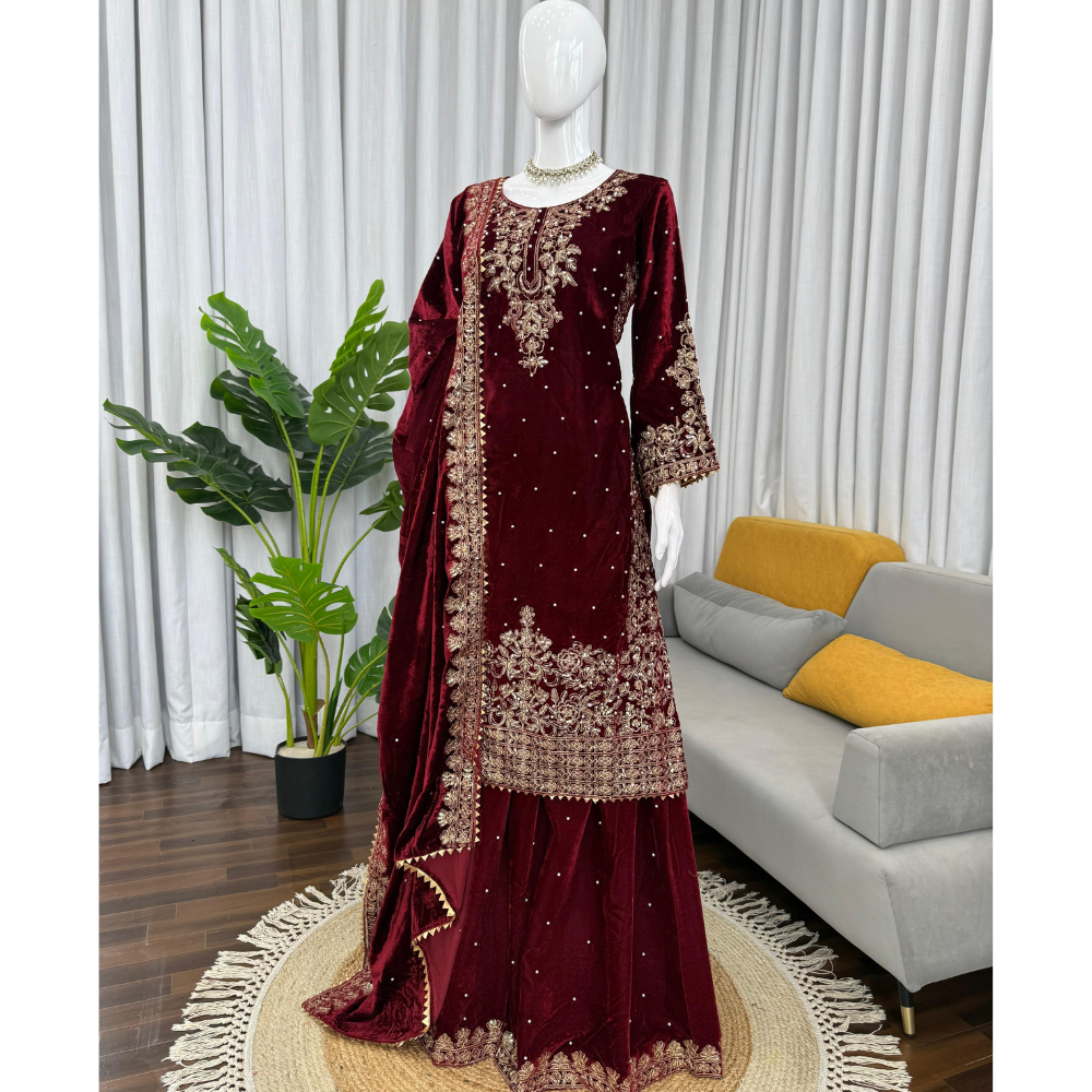 Premium Stylish Velvet Kurta Set with Dupatta (Pack of 1)