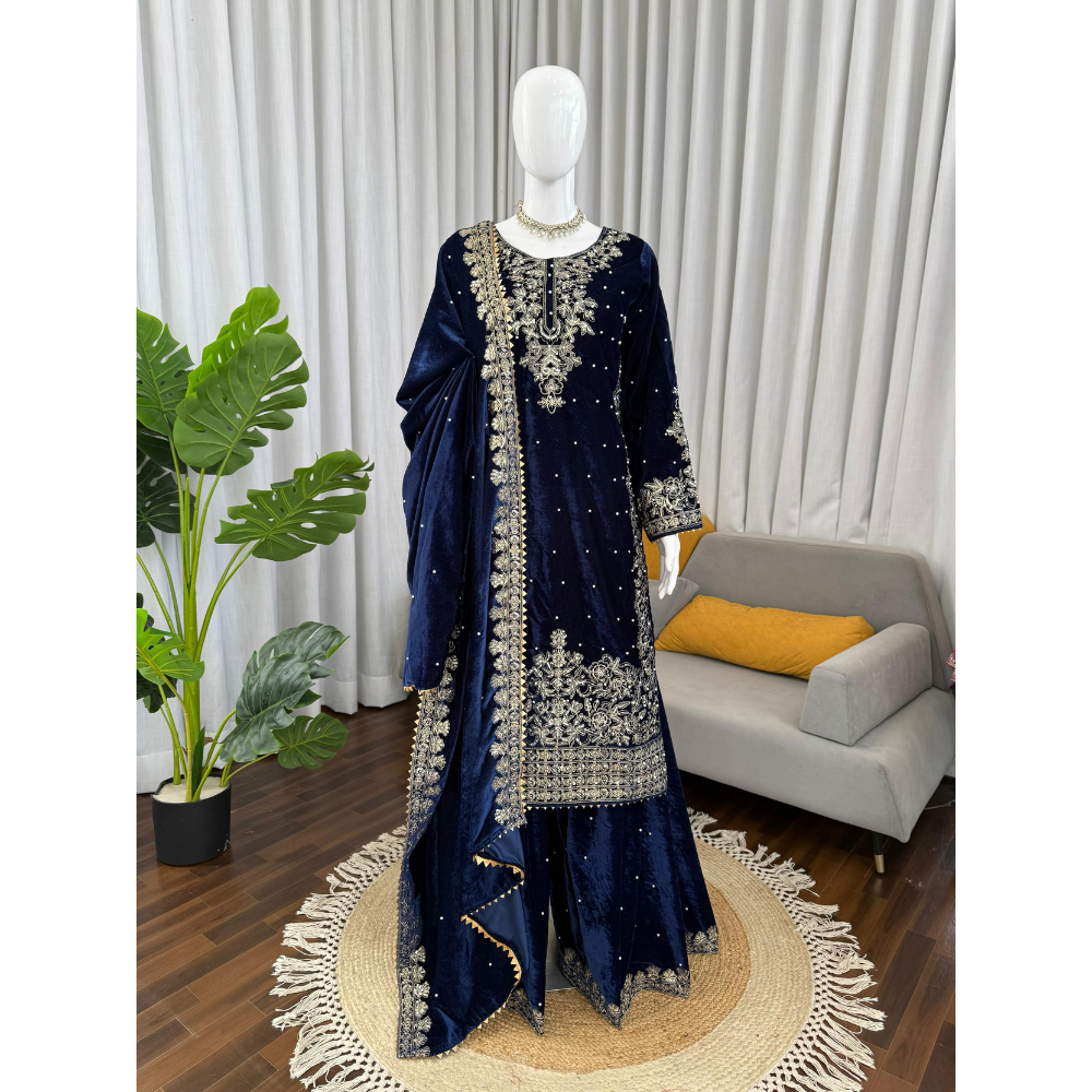 Premium Stylish Velvet Kurta Set with Dupatta (Pack of 1)