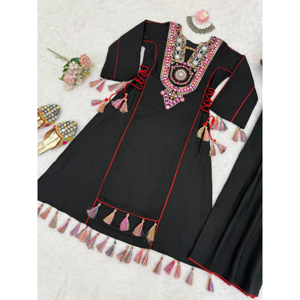 Women's Premium Rayon Blend Peplum & Bell Bottom Set (Pack of 1)