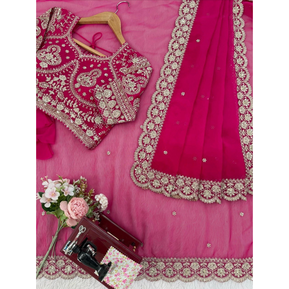 Women's Premium Silk Saree Saree with Designer Unstitched BP (Pack of 1)