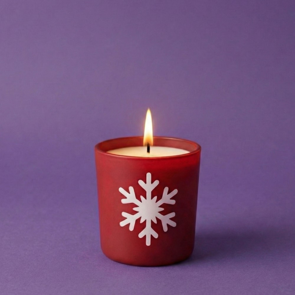 Red Snowflake Christmas Decorative Candle | Festive Glass Jar Candle for Home Décor & Gifting ( Pack of 2 ))