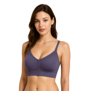 Women’s Front Button Purple Cotton Blend Padded Comfort Bra (Pack of 1)