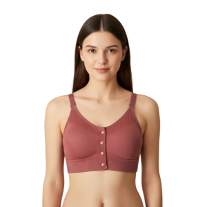 Women’s Front Button Dusty Rose Cotton Blend Padded Comfort Bra (Pack of 1)
