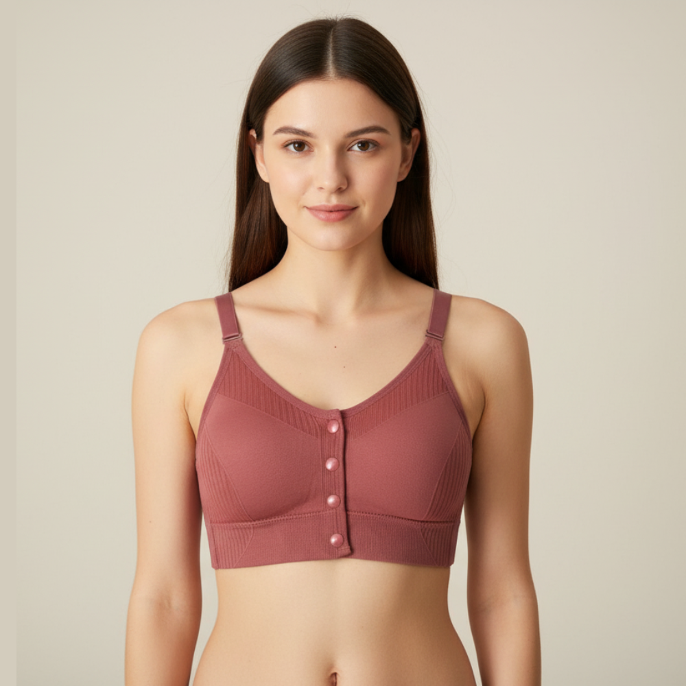 Women’s Front Button Dusty Rose Cotton Blend Padded Comfort Bra (Pack of 1)
