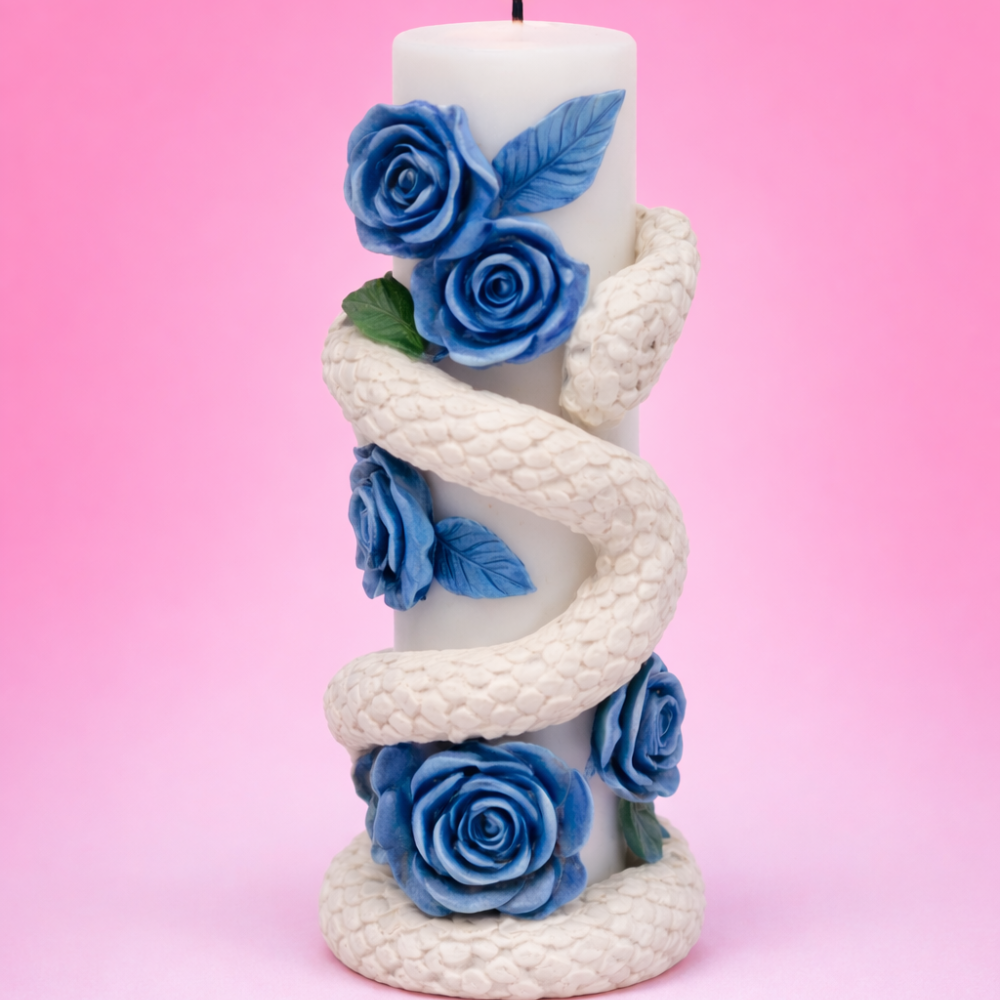 Blue Rose Snake Design Pillar Candle – Premium Gift Candle ( PACK OF 2)