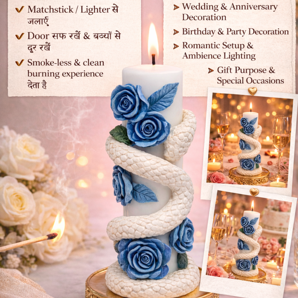 Blue Rose Snake Design Pillar Candle – Premium Gift Candle ( PACK OF 2)