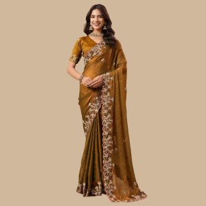 Women's Party Wear Soft Fendy Chiffon Saree with Unstitched BP (Pack of 1)