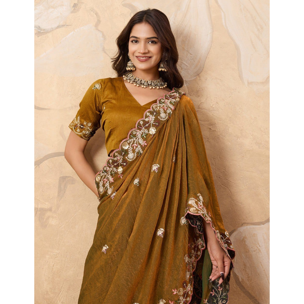 Women's Party Wear Soft Fendy Chiffon Saree with Unstitched BP (Pack of 1)