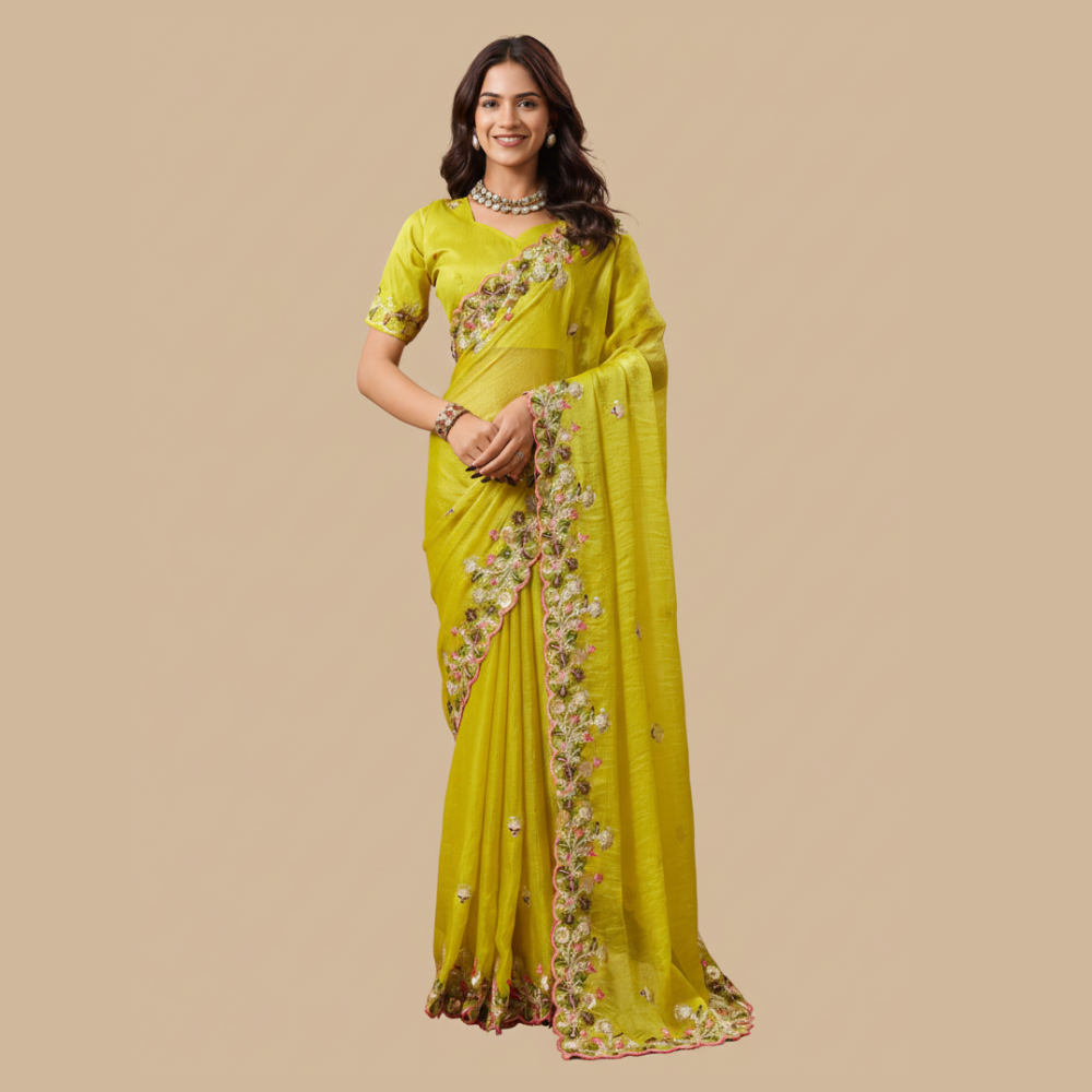 Women's Party Wear Soft Fendy Chiffon Saree with Unstitched BP (Pack of 1)