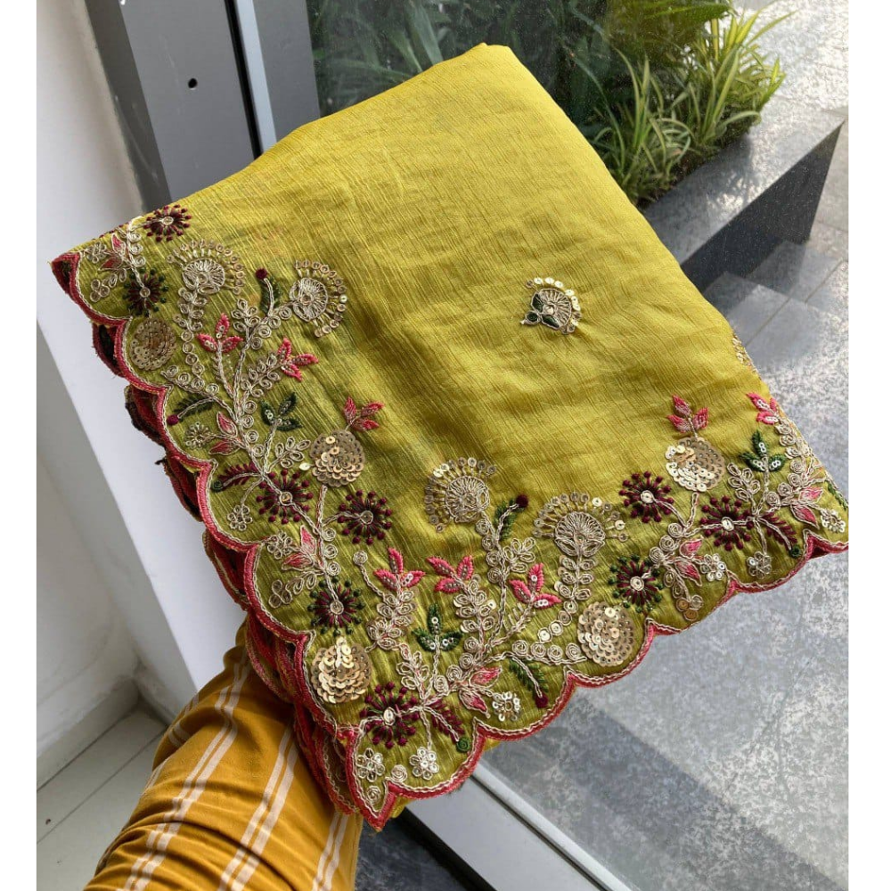 Women's Party Wear Soft Fendy Chiffon Saree with Unstitched BP (Pack of 1)