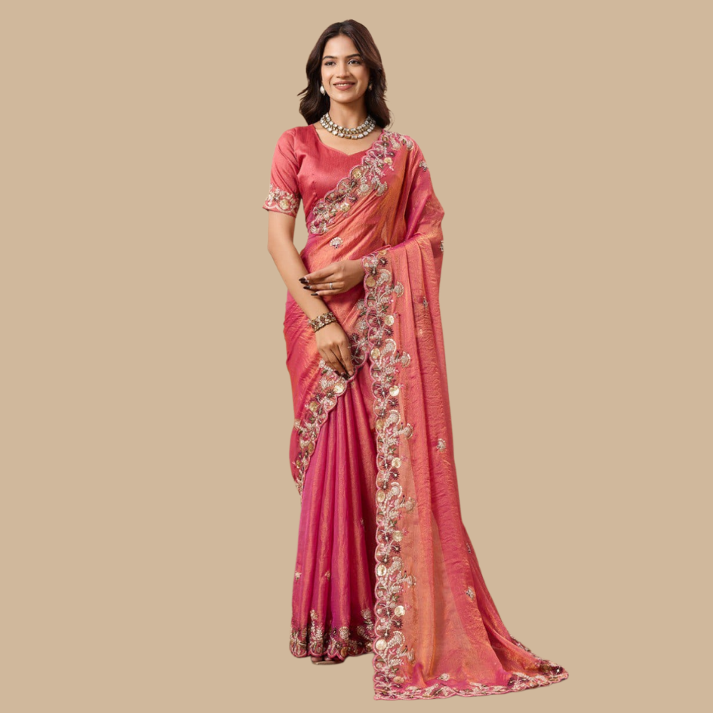 Women's Party Wear Soft Fendy Chiffon Saree with Unstitched BP (Pack of 1)
