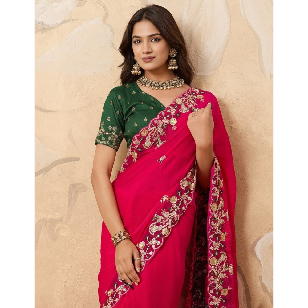 Women's Party Wear Soft Fendy Chiffon Saree with Unstitched BP (Pack of 1)