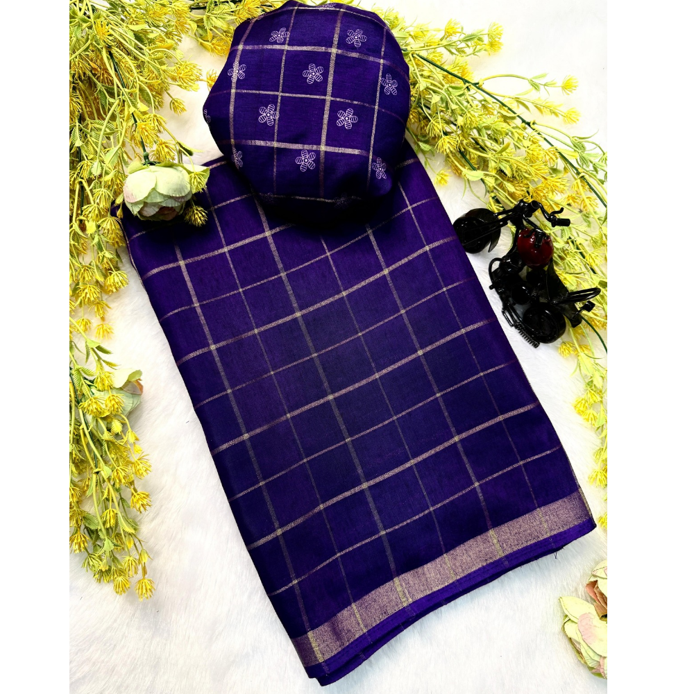 Women's Cotton Blend Zari Work Saree with Unstitched BP (Pack of 1)