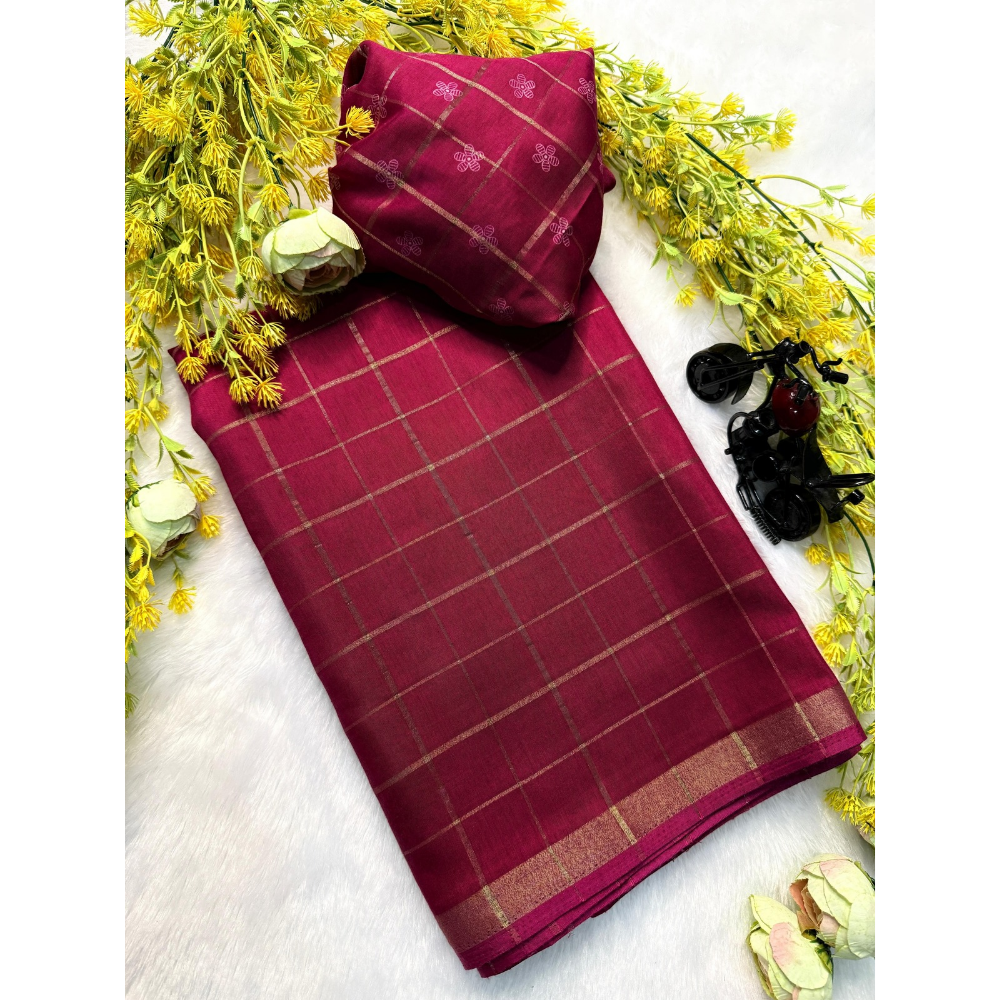 Women's Cotton Blend Zari Work Saree with Unstitched BP (Pack of 1)