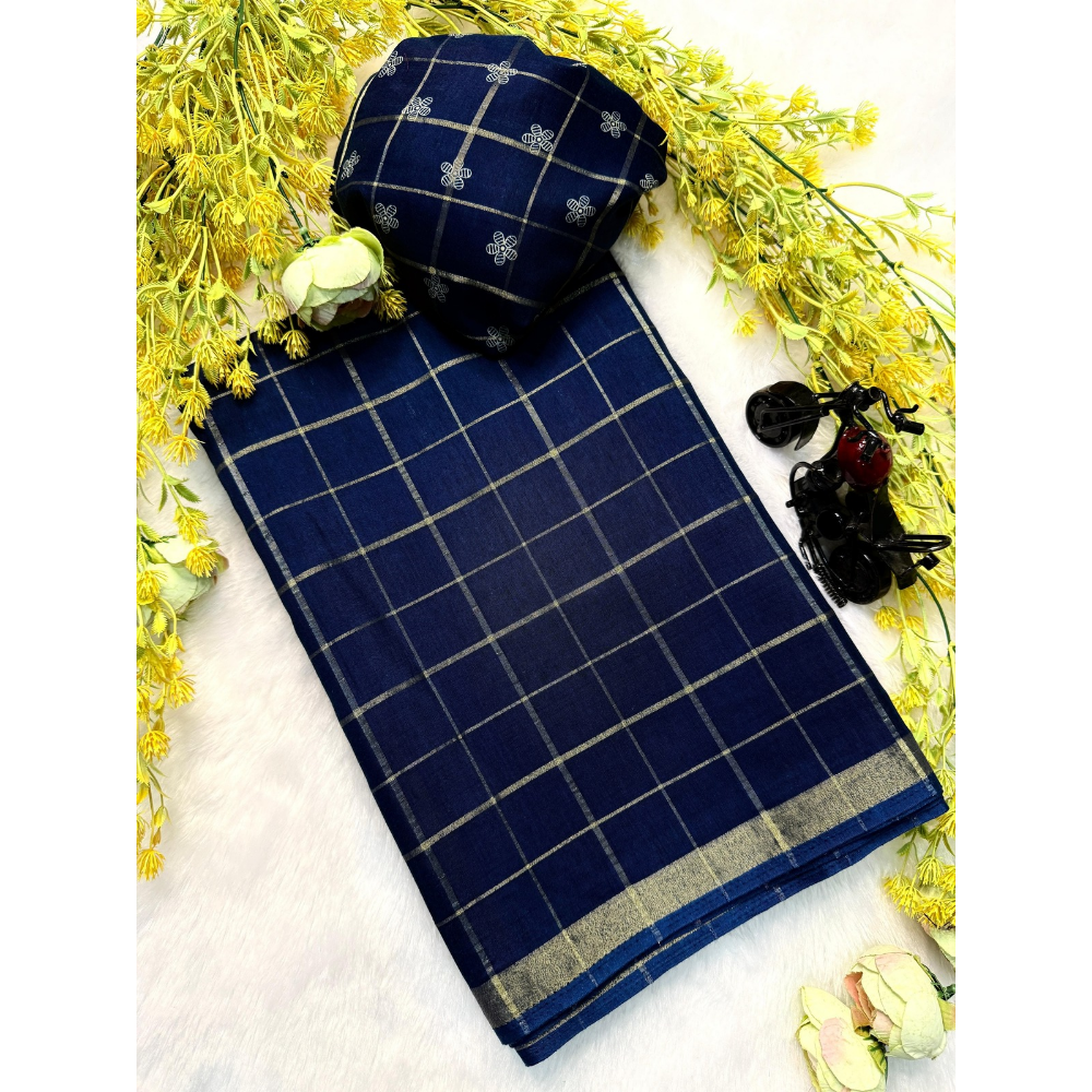 Women's Cotton Blend Zari Work Saree with Unstitched BP (Pack of 1)