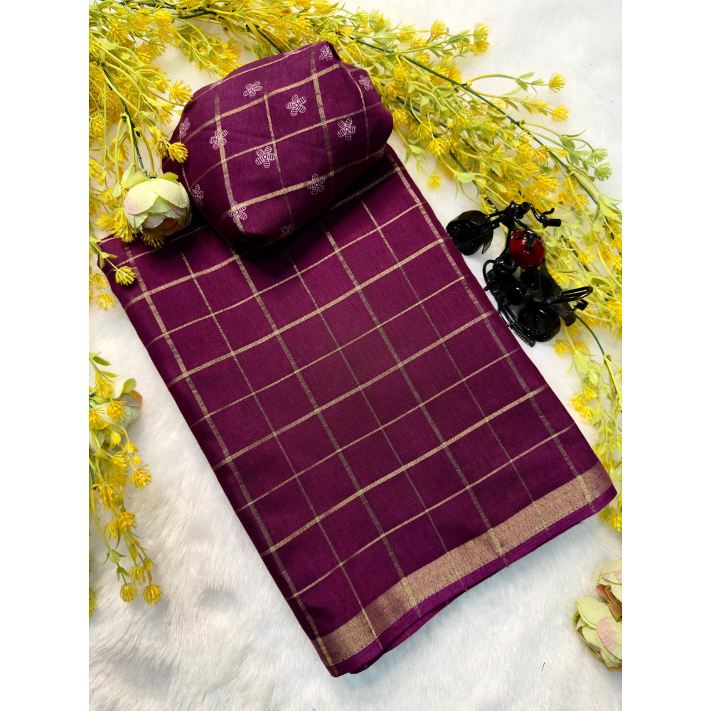 Women's Cotton Blend Zari Work Saree with Unstitched BP (Pack of 1)