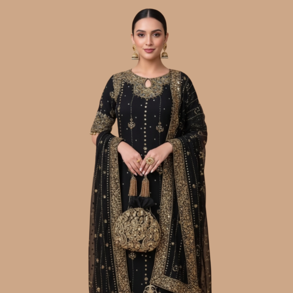 Women’s Faux Georgette Thread & Sequin Work Kurta Pant Dupatta Set (Pack of 1)