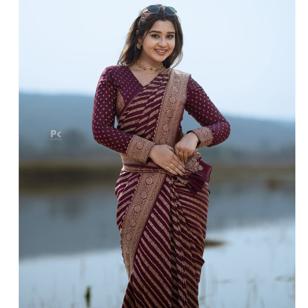 Women’s Banarasi Soft Silk Saree with Unstitched BP (Pack of 1)