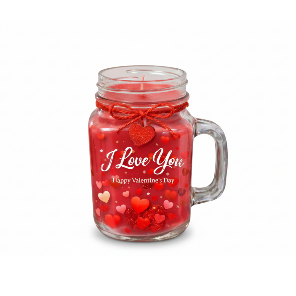 Love You Valentine Heart Jar Candle – Romantic Gift Edition (Pack of 1)