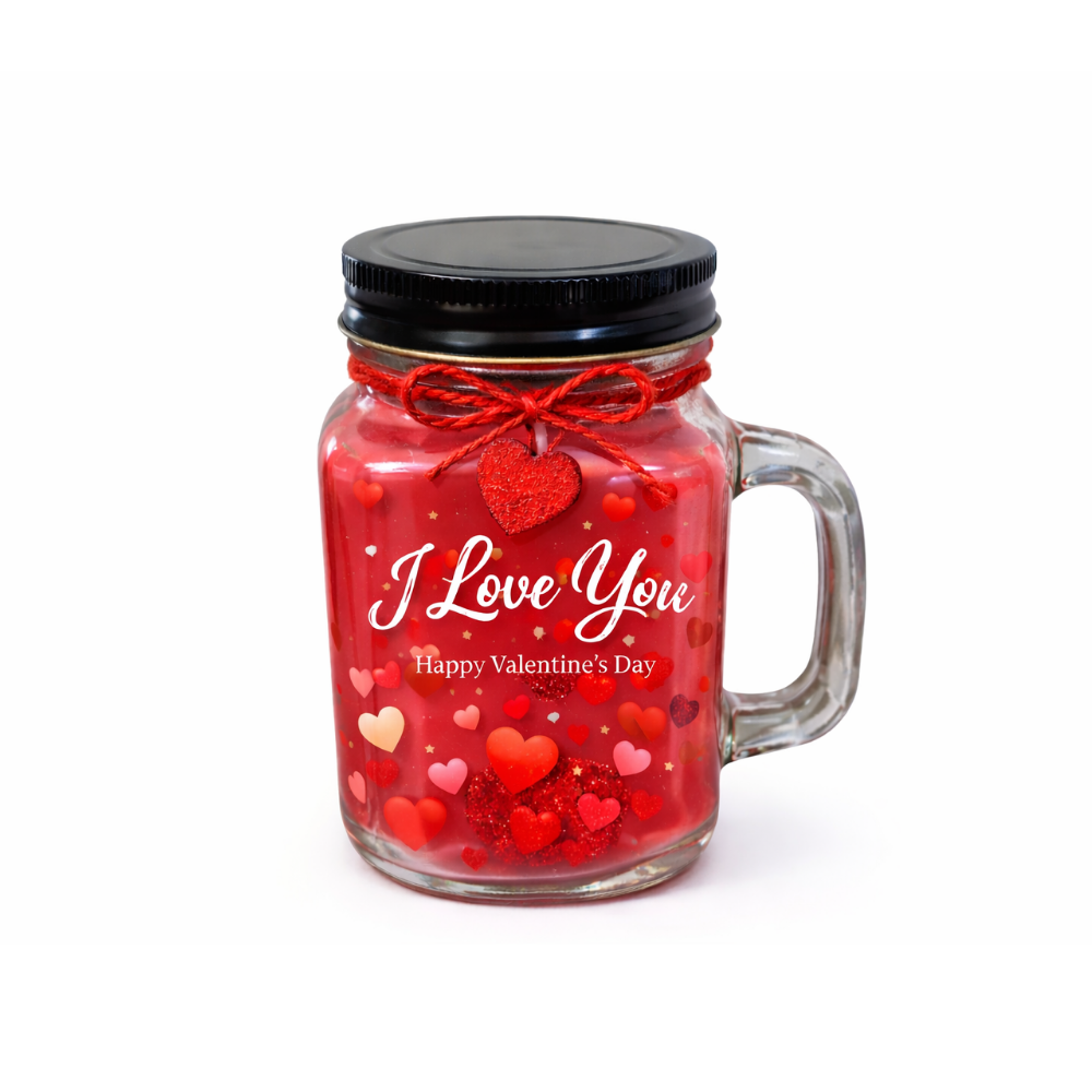 Love You Valentine Heart Jar Candle – Romantic Gift Edition (Pack of 1)