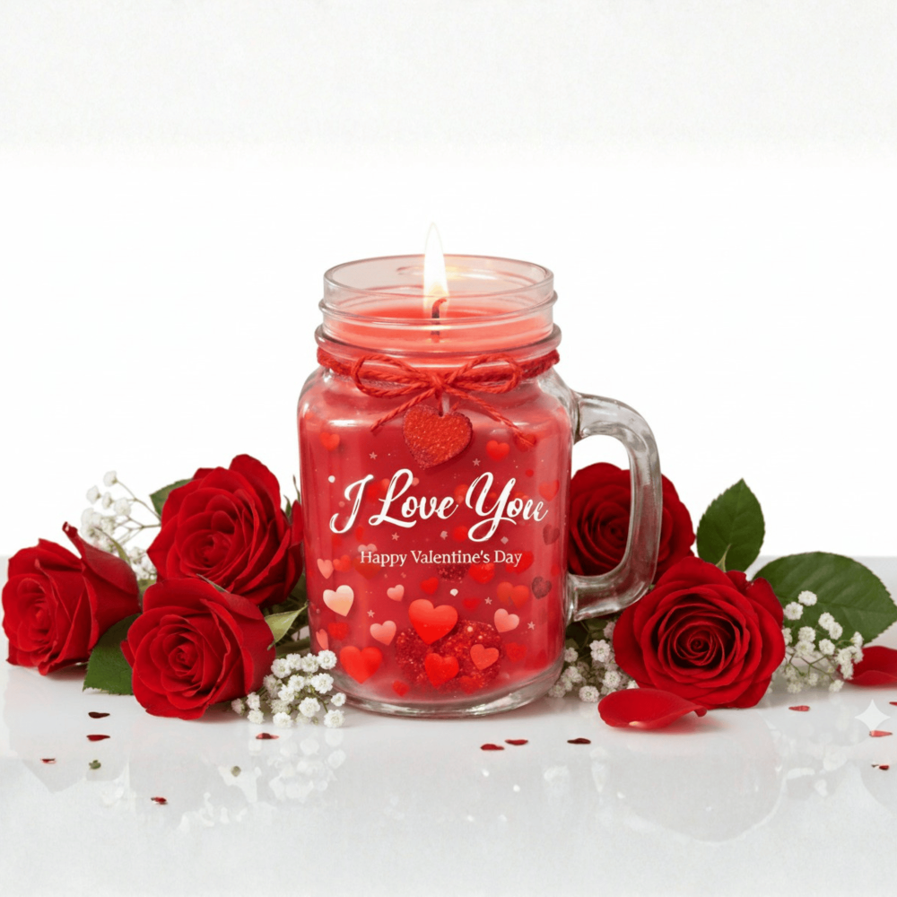 Love You Valentine Heart Jar Candle – Romantic Gift Edition (Pack of 1)